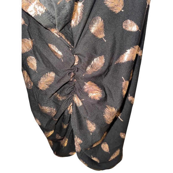 Rouge Collection Womens 2X Black Gold Metallic Feather Dolman Ruched Top Blouse - Picture 4 of 9